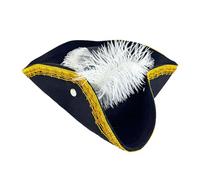 FeMereina Black Pirate Hat Deluxe Colonial Tricorn Hat Vintage Party Cap with Feather for Adults (Black, One Size)