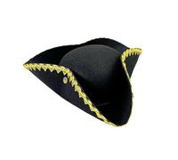 FeMereina Black Pirate Hat Deluxe Colonial Tricorn Hat Vintage Party Cap with Gold Trimming for Adults (Green, 35cm*39cm*10cm)