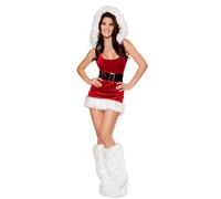 FeMereina Christmas for Women Santa Costume - Sexy Santa Outfit 2Pcs Velvet Babydoll Lingerie Dresses with Furrt Leg Warmers and Belt (Red, One Size)
