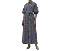 FeMereina Christmas Plaid Maxi Dress with Belt for Women Half Sleeve A Line Flowy Dress Collared Checker Shirt Long Dress