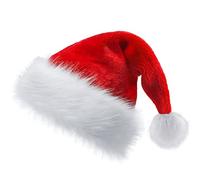 FeMereina Christmas Santa Hat for Adults and Kids, Unisex Velvet Classic Holiday Santa Claus Hat for New Year Party Headwear (Red Style Adult, One Size)