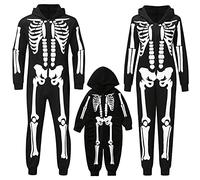 FeMereina Family Matching Halloween Onesies Pajamas, Funny Skeleton Printed Hooded Zippered PJs Holiday Loungewear for Men/Women/Kids (Black Woman, Medium)