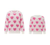 FeMereina Family Matching Valentine Sweater Long Sleeve Round Neck Heart Print Pullovers Knit Tops Mommy and me Valentines Outfit (Mom, Beige Woman, L)