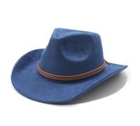 FeMereina Felt Cowgirl Hat Decorative Band Western Hat Wide Brim Jazz Cap for Daily (Blue, ONE Size)