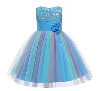 FeMereina Flower Girl Sequence Sequin Rainbow Tulle Wedding Party Dresses Bridesmaid Birthday Pageant Ball Gown (Blue#1, 5-6 Years)