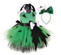 FeMereina Girls Caveman Costume Historical Stone Age Birthday Outfits Halloween Fancy Dress Up Party Photo Shoot Cute Clothes (Green, 2T)