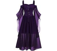 FeMereina Goth Dress for Women Plus Size Cold Shoulder Tie Front Dark in Love Ruffle Sleeves Halloween Dresses (Purple, X-Large)