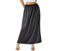 FeMereina Half Slips for Under Dresses Skirt Extenders Skirt Womens Half Slip Satin Anti Static Lace Long Underskirt (W-Black, 2XL)