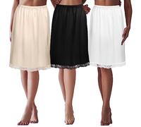 FeMereina Half Slips for Under Dresses Skirt Extenders Skirt Womens Half Slip Satin Anti Static Lace Long Underskirt (Apricot, M)