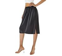 FeMereina Half Slips for Under Dresses Skirt Side Slit Extenders Skirt Womens Half Slip Satin Anti Static Lace Long Underskirt (Black Midi Skirt, S)