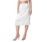 FeMereina Half Slips for Under Dresses Skirt Side Slit Extenders Skirt Womens Half Slip Satin Anti Static Lace Long Underskirt (White Midi Skirt, M)