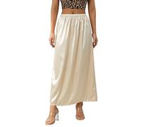 FeMereina Half Slips for Under Dresses Skirt Side Slit Extenders Skirt Womens Half Slip Satin Anti Static Lace Long Underskirt (W-Champagne, S)