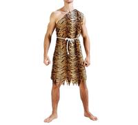 FeMereina Halloween Caveman Costume for Adult Leopard Jumpsuit with Belt or Leopard Top with Mini Skirt Jungle Cosplay Costume (Multi-Color Men, One Size)