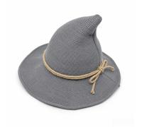 FeMereina Halloween Pointed Witch Hat for Women Collapsible Knit Wizard Hat Accessory (Gray, M)