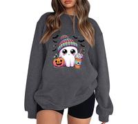 FeMereina Halloween Sweatshirt Women Ghost Shirts Cute Graphic Print Shirt Spooky Season Pullover Casual Long Sleeve Horror Tops (Grey Woolen Hat, M)