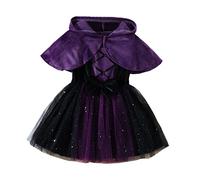 FeMereina Halloween Toddler-Girls Witch Costume:Kids Purple Witch Hooded Cape-Sleeveless Tulle Dress Velvet Cloak 2 Pieces Set (Purple, 2-3T)