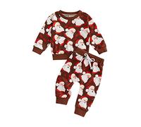 FeMereina Infant Toddler Baby Boy Christmas Outfits Long Sleeve Shirts Snowflake Print Sweatshirt with Pants 2Pcs Fall Winter Clothes Set (Wine Red Santa Letters, 2-3 Years)