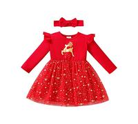 FeMereina Kids Toddler Baby Girl Christmas Dress Red Velvet Long Sleeve/Sleeveless Santa Dress Christmas Headband Outfits Set (Red#2, 9-12 Months)