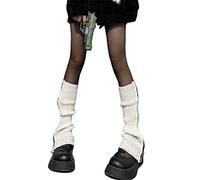 FeMereina Leg Warmers for Women 80s 90s Goth Leg Warmer Girls Kawaii Japanese Style Knit Striped Leg Warmers Y2K Leg Sleeves (Zip up - White, One Size)