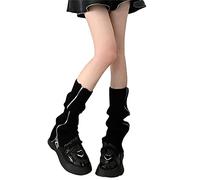 FeMereina Leg Warmers for Women 80s 90s Goth Leg Warmer Girls Kawaii Japanese Style Knit Striped Leg Warmers Y2K Leg Sleeves (Zip up - Black, One Size)