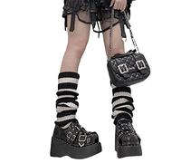 FeMereina Leg Warmers for Women Girls Goth Lolita Boot Socks 90s Japanese Harajuku Stacked Socks 90s Harajuku Kawaii High Heels Boots Warm (Black White Stripe, One Size)
