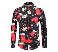 FeMereina Men's Christmas Shirt,Santa Claus Party Printed Casual Button Down Hawaiian Ugly Christmas Shirt Long Sleeve Funny Shirt (z5, L)