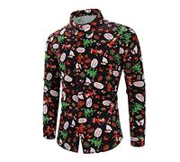FeMereina Men's Christmas Shirt,Santa Claus Party Printed Casual Button Down Hawaiian Ugly Christmas Shirt Long Sleeve Funny Shirt (z1, L)