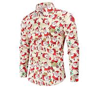 FeMereina Mens Christmas Shirt Ugly Santa Claus Button Down Long Sleeve Funny Costume Shirts for Party (y3, L)