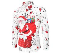 FeMereina Mens Christmas Shirt Ugly Santa Claus Button Down Long Sleeve Funny Costume Shirts for Party (y6, 2XL)
