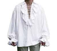 FeMereina Mens Pirate Long Sleeve Shirt Gothic Steampunk Ruffle Top Blouse Victorian Cosplay Renaissance Costume (White, X-Large)