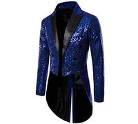 FeMereina Men's Shiny Sequins Suit Jacket Blazer One Button Tuxedo for Party,Wedding,Banquet,Prom (Dark Blue#2, XXL)