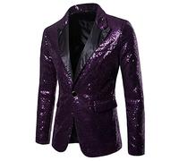 FeMereina Men's Shiny Sequins Suit Jacket Blazer One Button Tuxedo for Party,Wedding,Banquet,Prom (Purple, XXL)