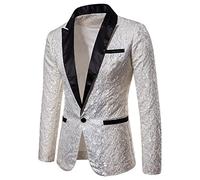FeMereina Men's Shiny Sequins Suit Jacket Blazer One Button Tuxedo for Party,Wedding,Banquet,Prom (White#1, XXL)