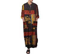 FeMereina Men's V-neck Short Sleeve Home Robe Side Split Kaftan Cotton Long Gown Thobe with Pockets Casual Shirt (y2, S)