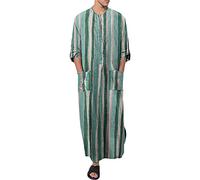 FeMereina Men's V-neck Short Sleeve Home Robe Side Split Kaftan Cotton Long Gown Thobe with Pockets Casual Shirt (y3, 3XL)