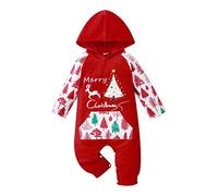 FeMereina My First Christmas Baby Girl Boy Outfit Baby Christmas Long Sleeve Pocket Hooded Romper Jumpsuit Xmas One Piece Clothes (Red#1, 3-6 Months)