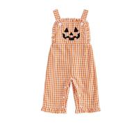 FeMereina My First Halloween Baby Girl Outfit Newborn Pumpkin Romper Ruffle Jumpsuit Overalls Cute One Piece Halloween Clothes (Beige, 12-18M)