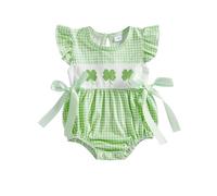 FeMereina My First St Patricks Day Baby Girl Outfit Infant Plaid Bubble Romper Shamrock Embroidery Irish Day Spring Clothes (Green, 0-3 Months)