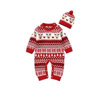 FeMereina Newborn Baby Girls Boys Christmas Outfit Long Sleeve Knit Deer Romper Jumpsuit Pajamas Xmas Clothes My 1st Christmas (A, 12-18 Months)