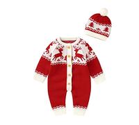 FeMereina Newborn Baby Girls Boys Christmas Outfit Long Sleeve Knit Deer Romper Jumpsuit Pajamas Xmas Clothes My 1st Christmas (z6, 3-6 Months)