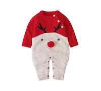 FeMereina Newborn Baby Girls Boys Christmas Outfit Long Sleeve Knit Deer Romper Jumpsuit Pajamas Xmas Clothes My 1st Christmas (z1, 0-3 Months)