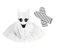 FeMereina Newborn Baby Girls Ghost Pumpkin Costume Halloween Sequin Outfit with Socks Birthday Outfit Photo Shoot (White, 6-12 Months)