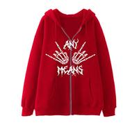 FeMereina Rhinestone Graphic Zip Up Hoodies for Women Oversized Y2k Skeleton Print Sweatshirt Goth Harajuku Jacket PunkGrunge Pullover Streetwear (Red Hand Bone#2, XXL)