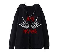 FeMereina Rhinestone Graphic Zip Up Hoodies for Women Oversized Y2k Skeleton Print Sweatshirt Goth Harajuku Jacket PunkGrunge Pullover Streetwear (Black Hand Bone#2, M)
