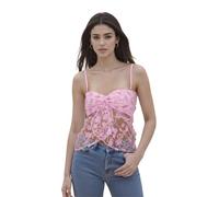 FeMereina Sequin Strapless Tube Top for Women Y2K Sleeveless Twist Split Front Tank Tops Flower Sparkly Crop Bandeau Tops (Pink, L)