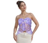 FeMereina Sequin Strapless Tube Top for Women Y2K Sleeveless Twist Split Front Tank Tops Flower Sparkly Crop Bandeau Tops (Purple, M)