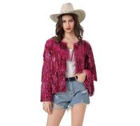 FeMereina Tinsel Jacket with Loose Fit Extra Dense Multilayer Tinsel Coat Sparkly Tassel Coat Festival Carnival Glitter Jacket (Fuchsia, XL)