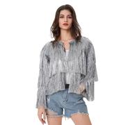 FeMereina Tinsel Jacket with Loose Fit Extra Dense Multilayer Tinsel Coat Sparkly Tassel Coat Festival Carnival Glitter Jacket