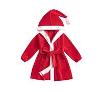 FeMereina Toddler Baby Girl Boy Christmas Robes Fuzzy Hoodie Bathrobe Plush Santa Robe Towel Cover Ups Housecoat (Red, 18-24 Months)