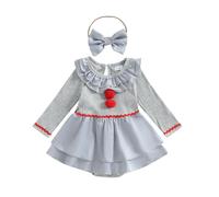 FeMereina Toddler Baby Girl Clown Costume Scary Clown Joker Pom-pom Dress Toddler Baby Halloween Costumes 18 Month (Gray, 6 Months)